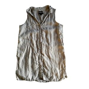 Tahari Womens Tan 100% Hemp Sleeveless Button Down Tunic Shirt Medium
